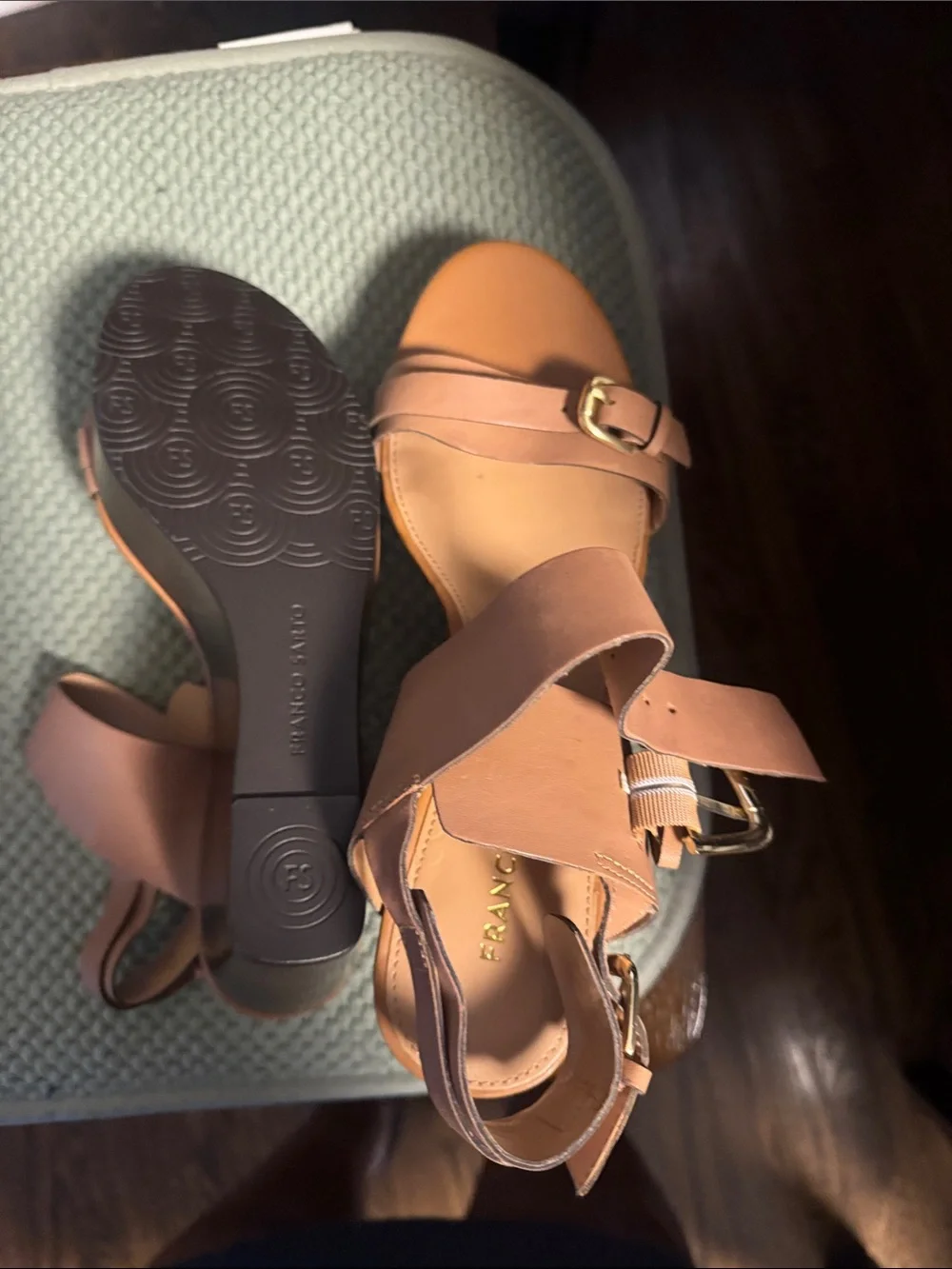 Franco Sarto Cognac Leather Strappy Ankle Sandals